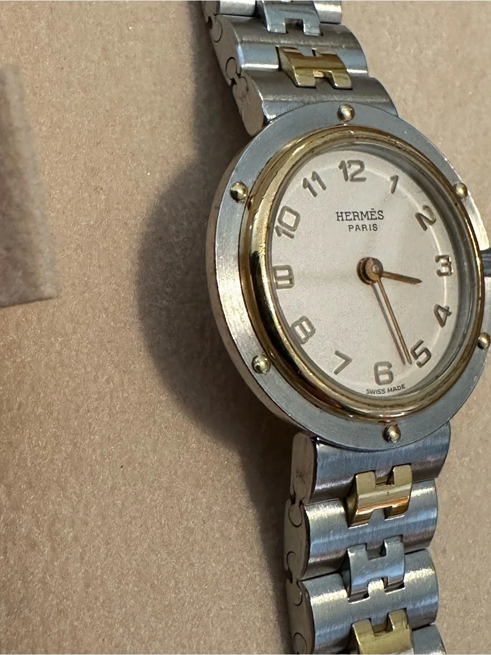 Vintage Hermès Profile Two Tone H Link Swiss Quartz Watch w/ Box